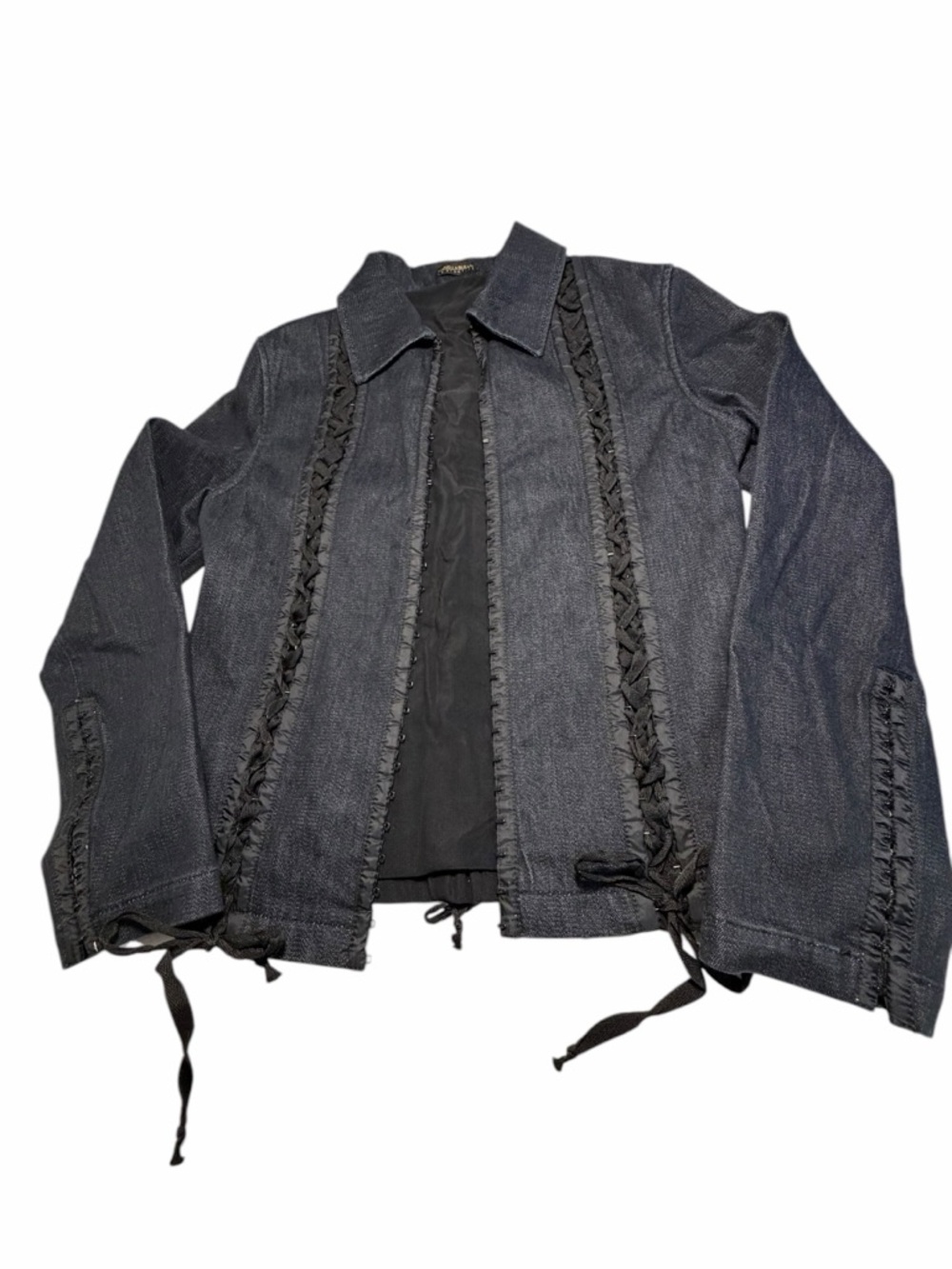 Mariella Burani Woven Trim Dark Denim Jacket Made In Italy - Womens Med - Picture 6 of 15